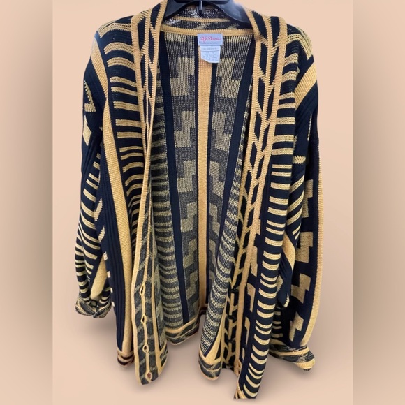Sweaters - Vintage Y2K- DJ Davies Sweater Geometric Black and Gold Cardigan